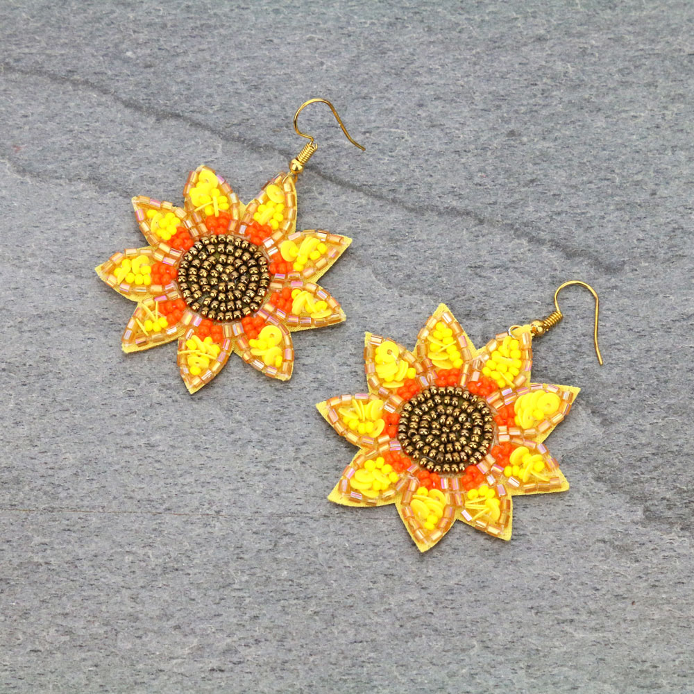 Sunflower Seed Bead Dangle Earrings