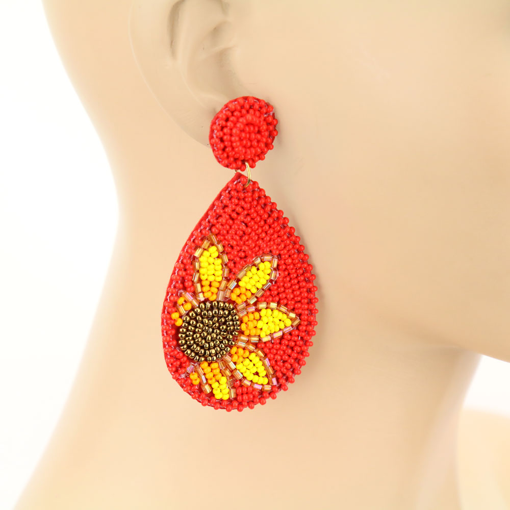 Sunflower Seed Bead Teardrop Stud Earrings - Image 2