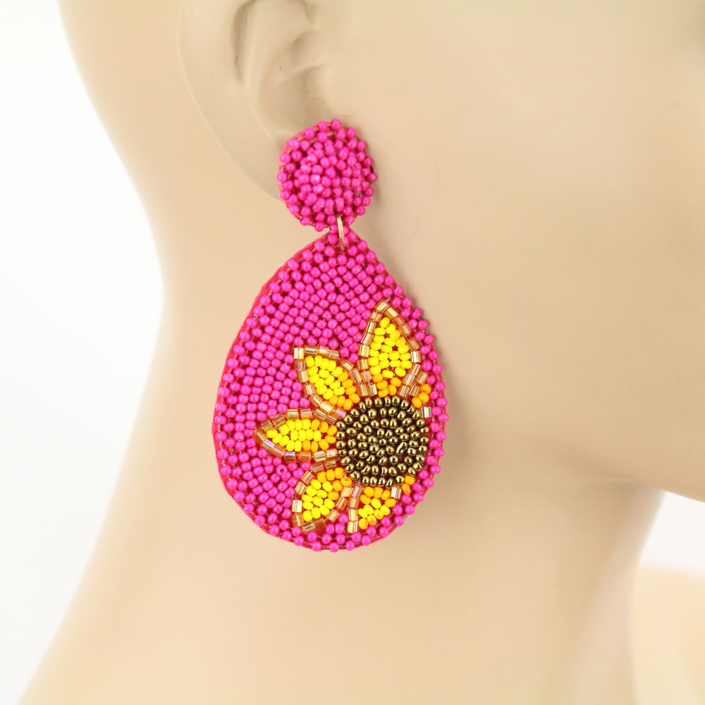 Sunflower Seed Bead Teardrop Stud Earrings - Image 2