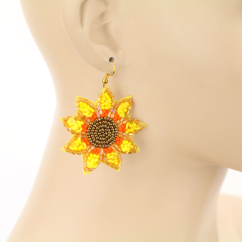 Sunflower Seed Bead Dangle Earrings - Image 2