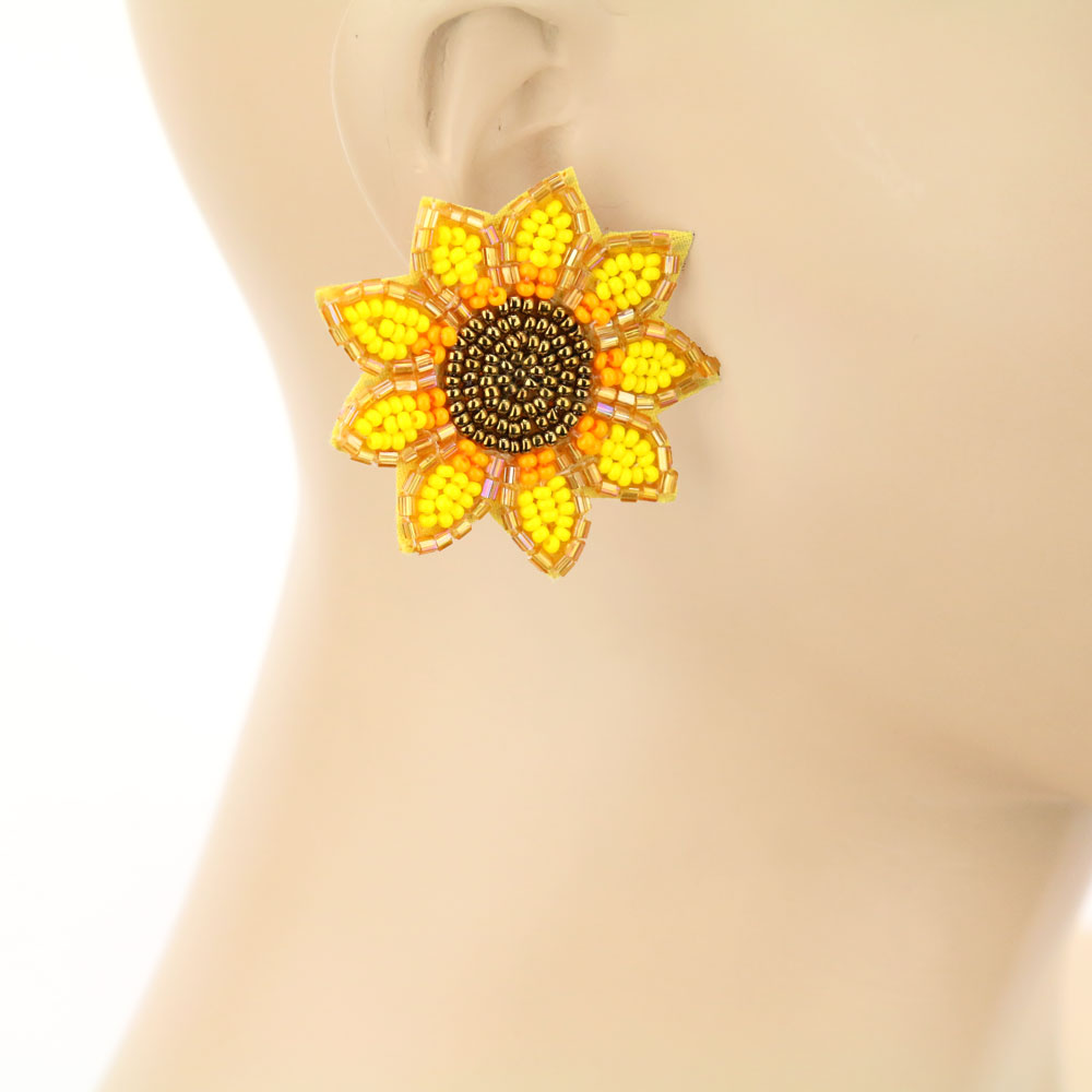 Sunflower Seed Bead Stud Earrings - Image 2