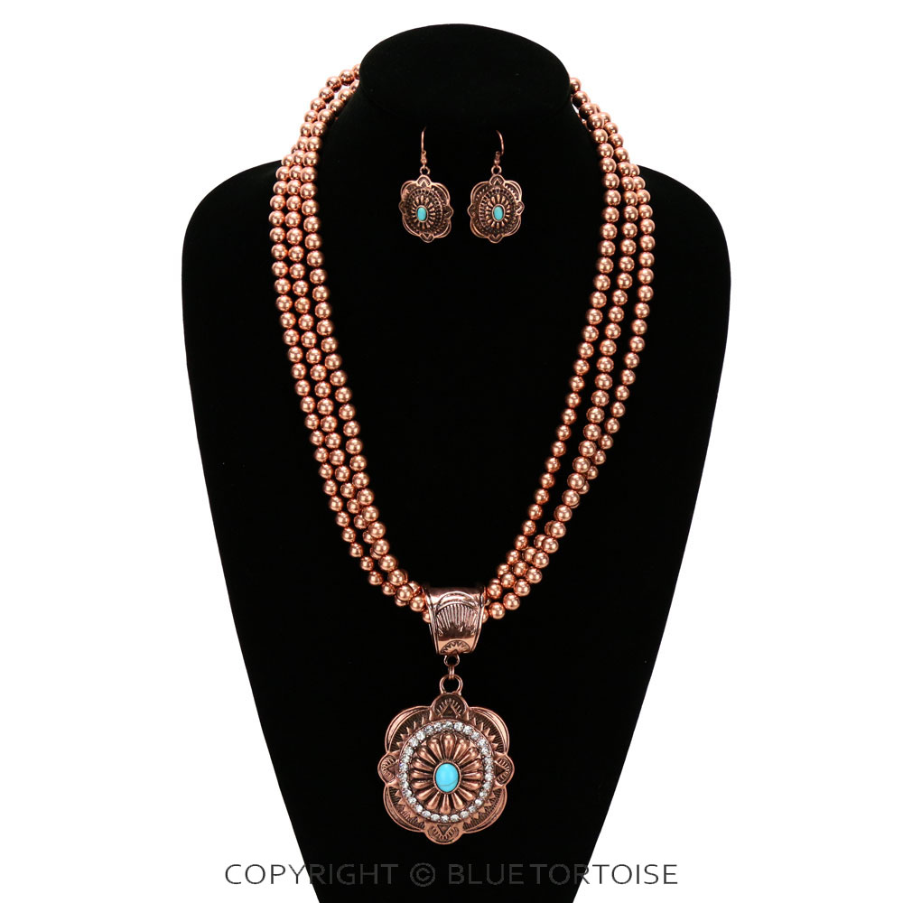 Western Concho with Stone Layered Necklace Set - Image 2