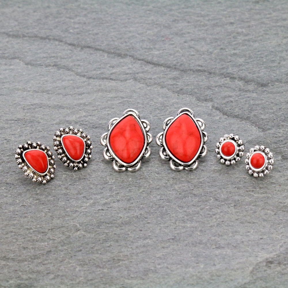 3 Pair Stone Earring Set