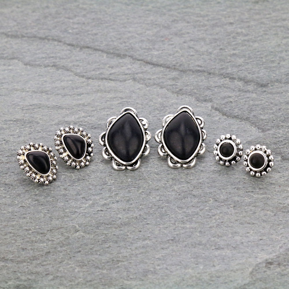 3 Pair Stone Earring Set