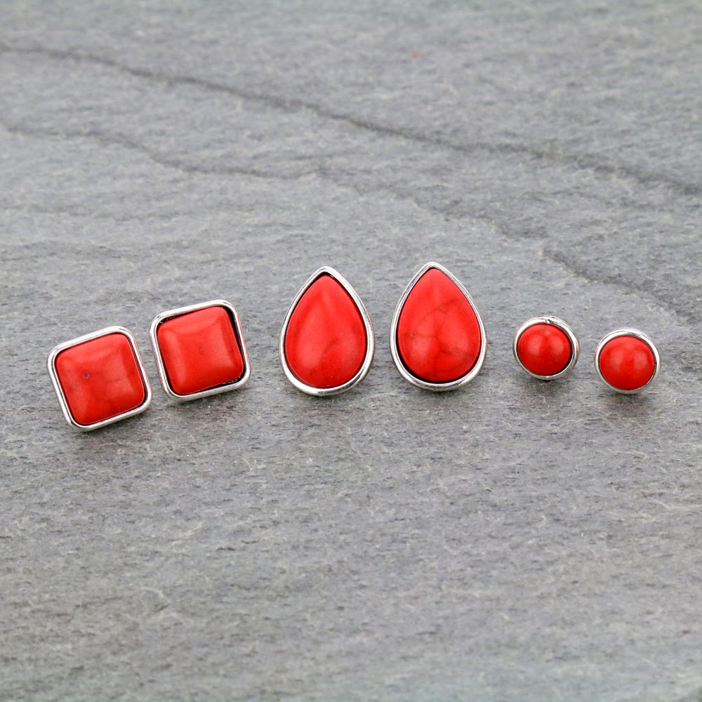 3 Pair Stone Earring Set