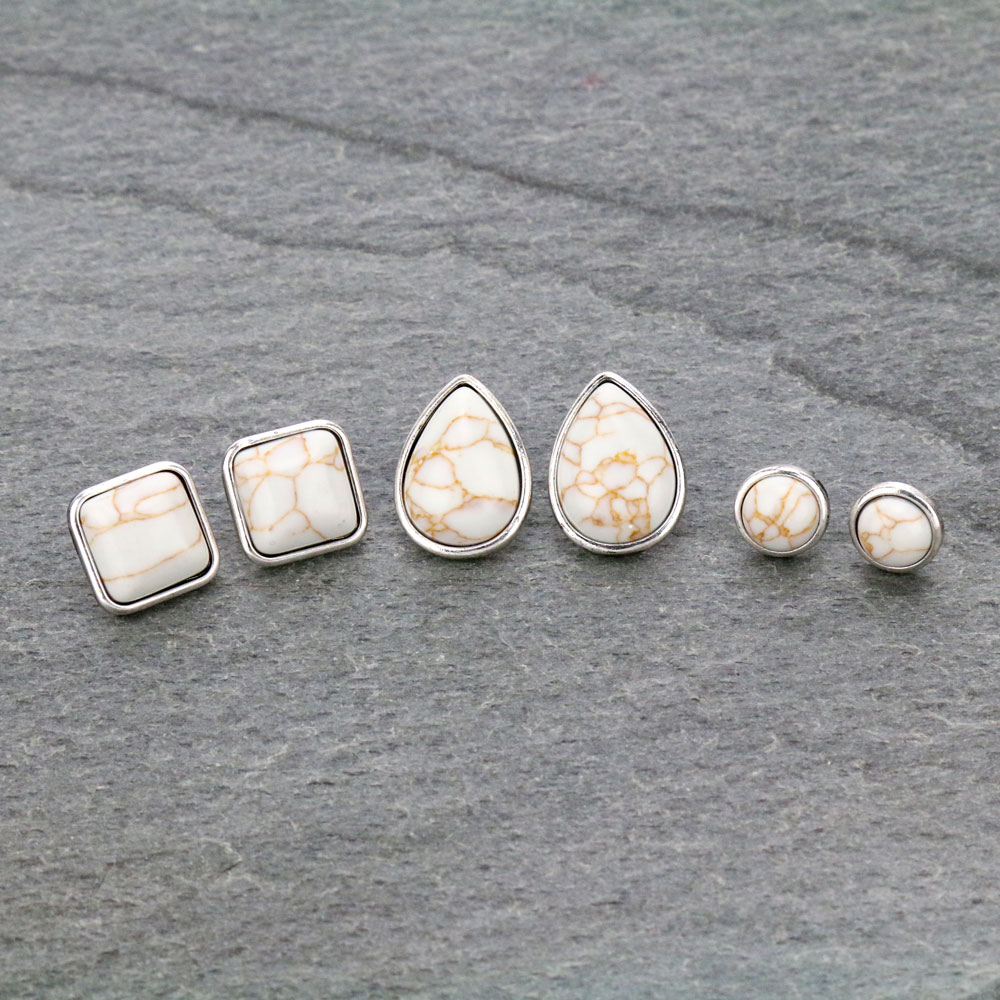 3 Pair Stone Earring Set