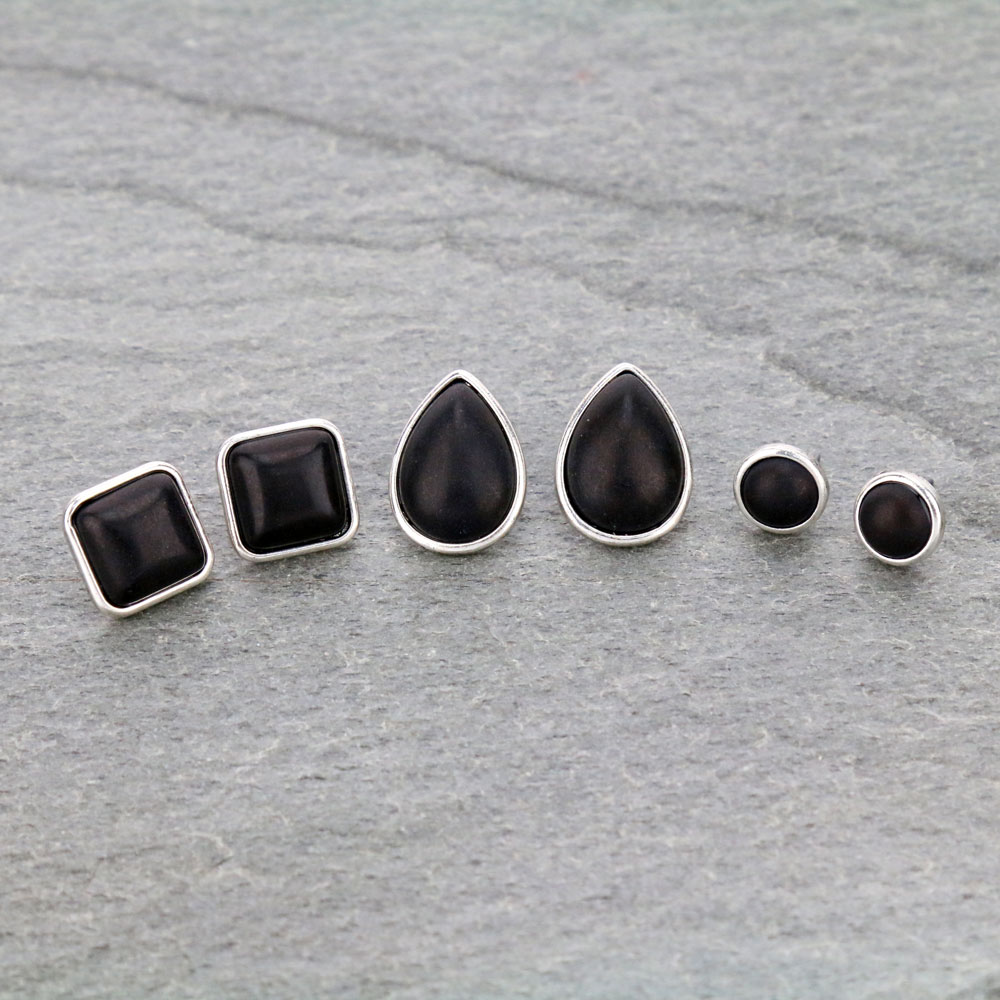 3 Pair Stone Earring Set
