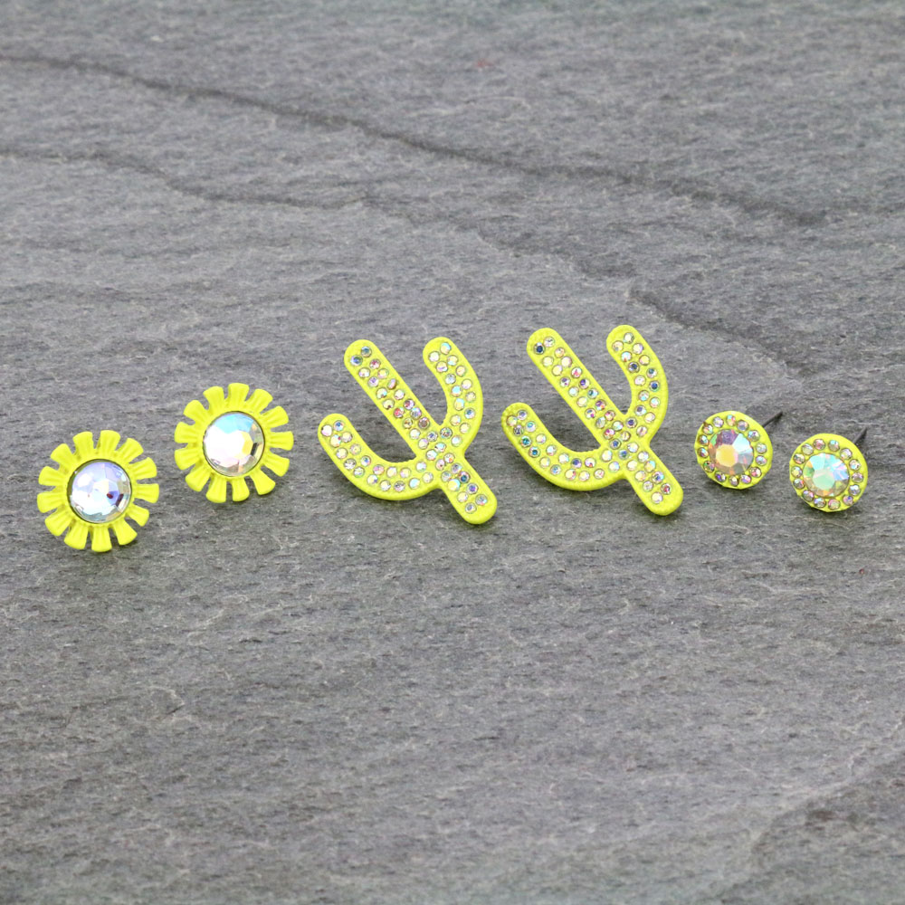 3 Pair Cactus Earring Set
