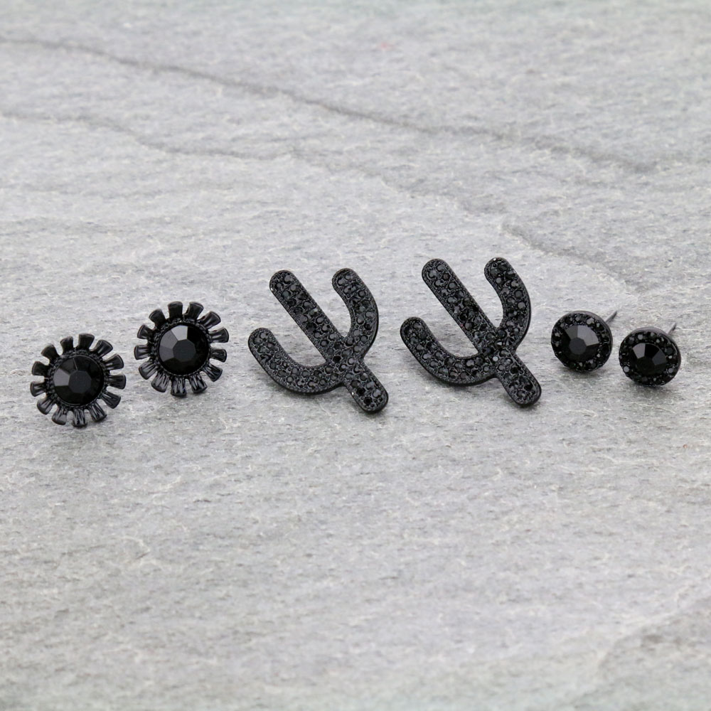 3 Pair Cactus Earring Set