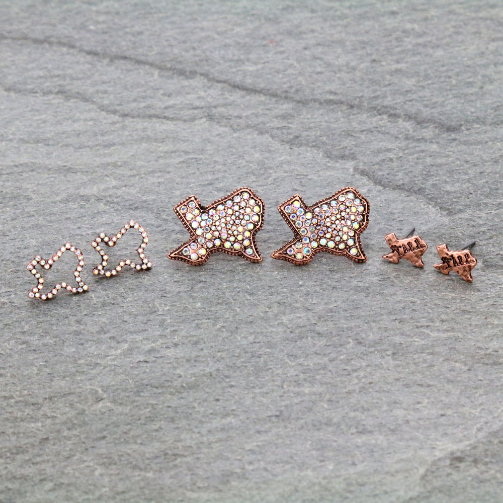 3 Pair Texas Map Earring Set