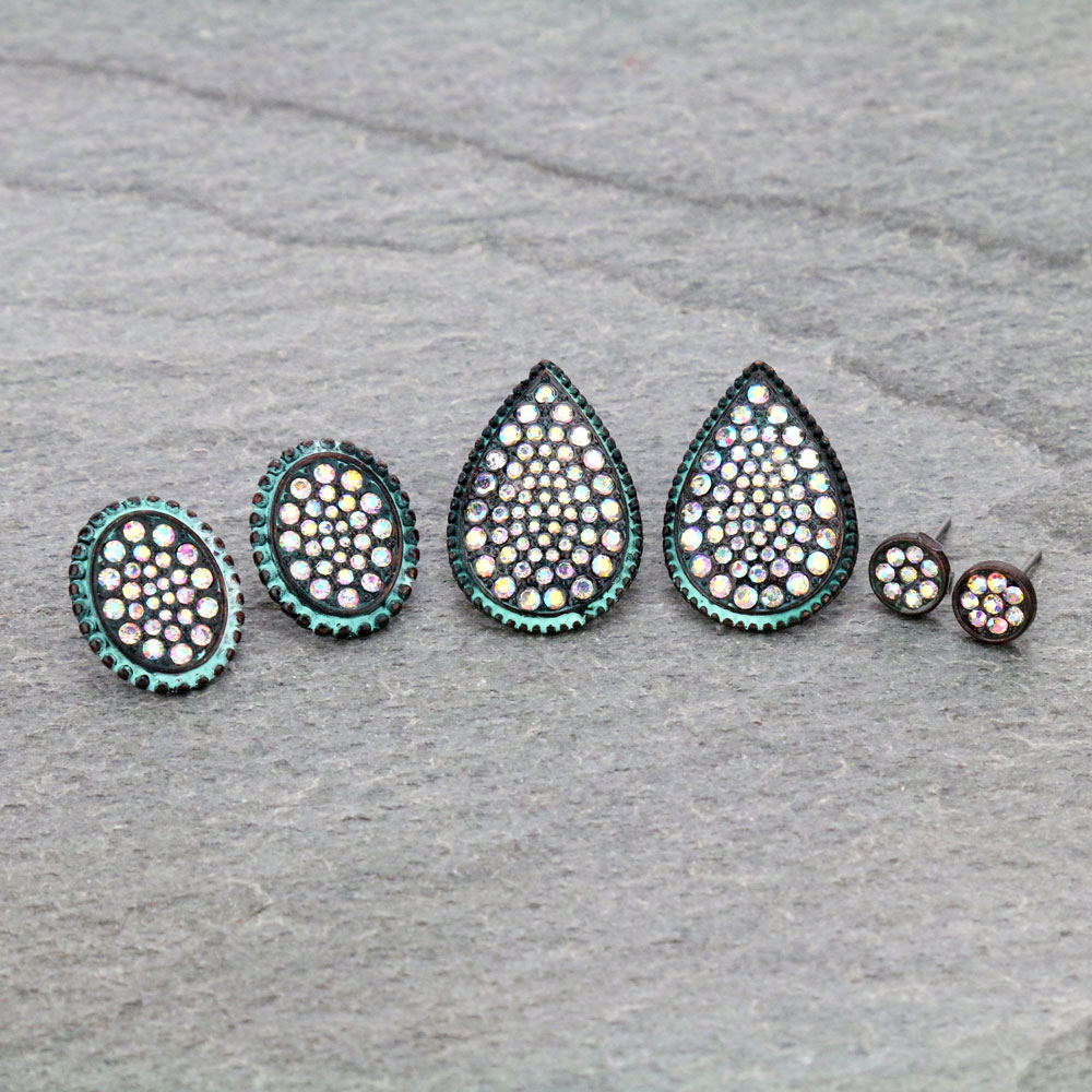 3 Pair Stone Earring Set