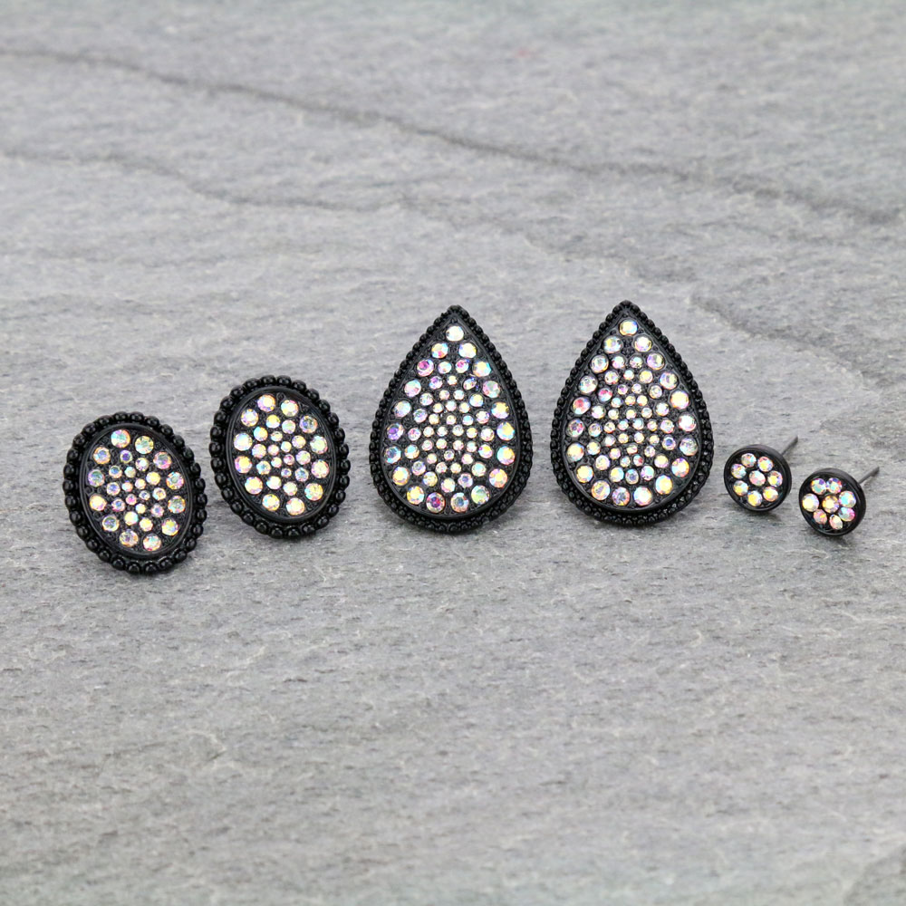 3 Pair Stone Earring Set