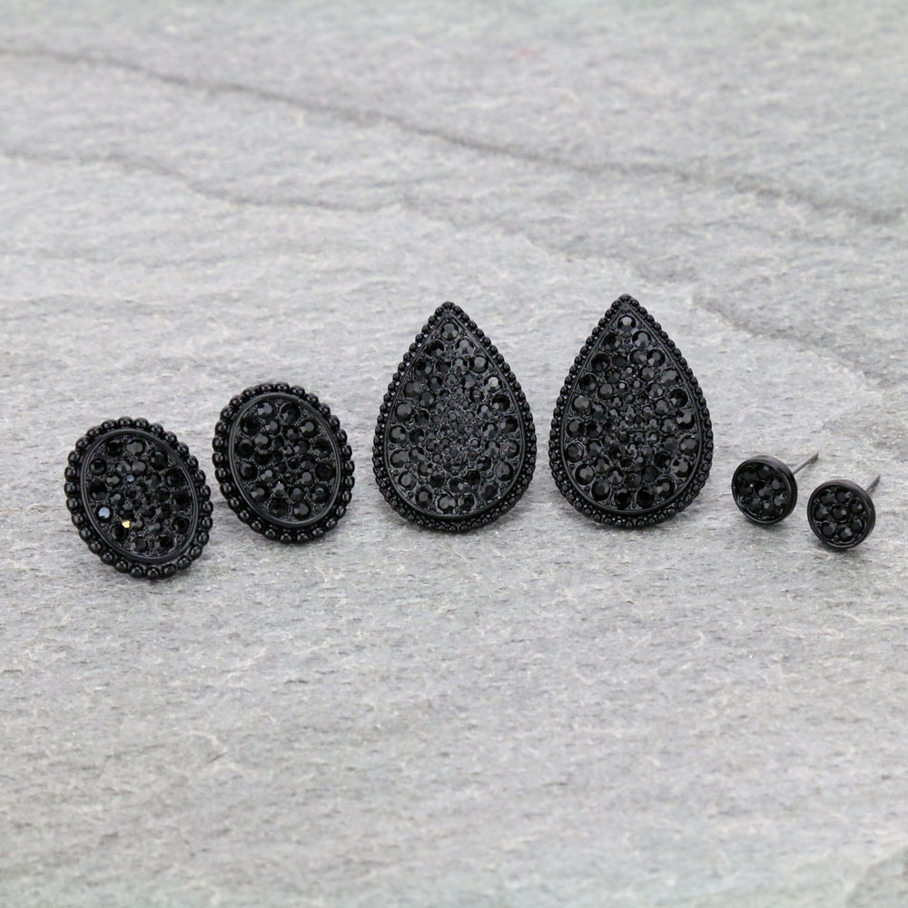 3 Pair Stone Earring Set