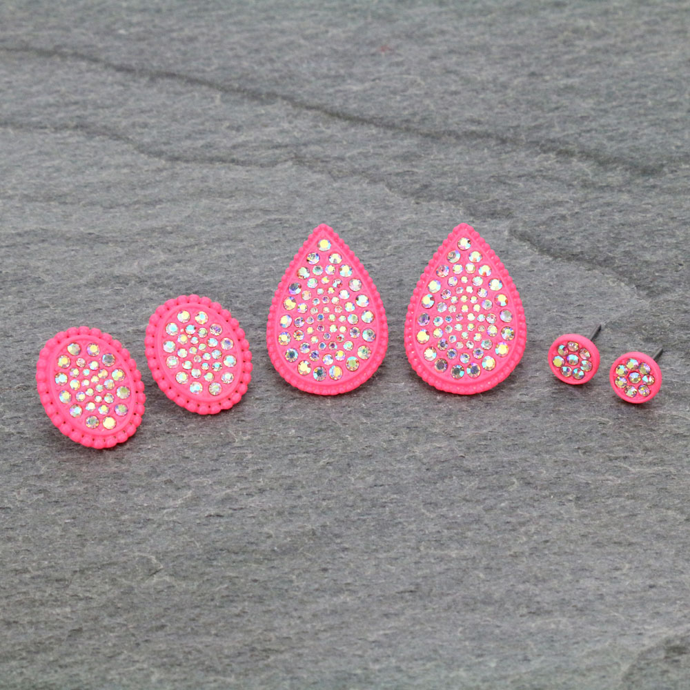 3 Pair Stone Earring Set