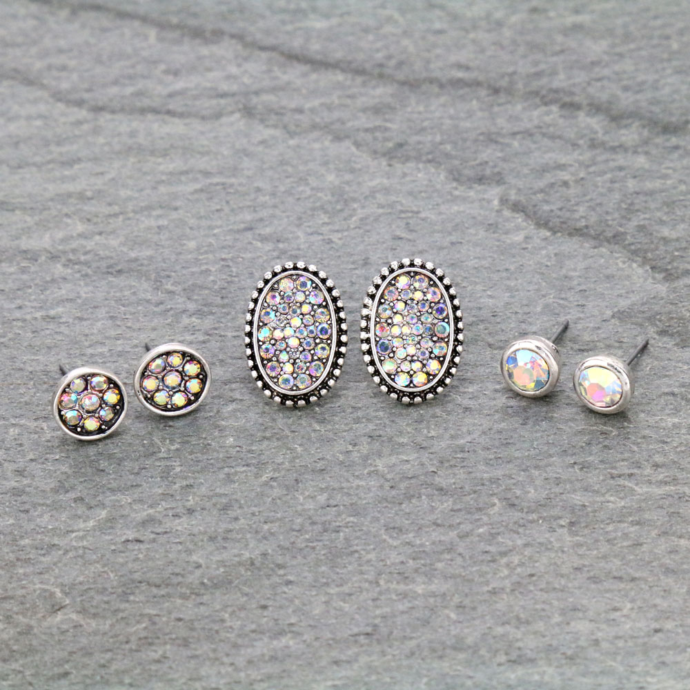 3 Pair Stone Earring Set