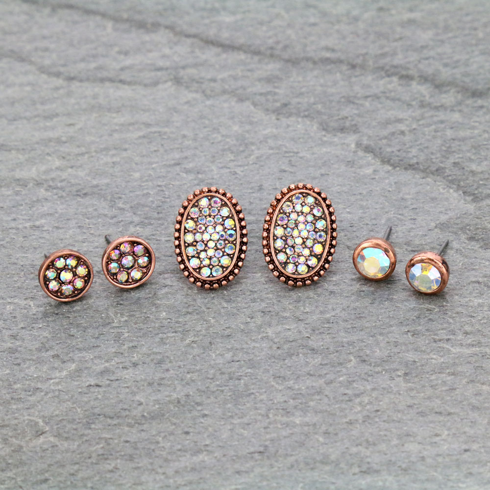3 Pair Stone Earring Set