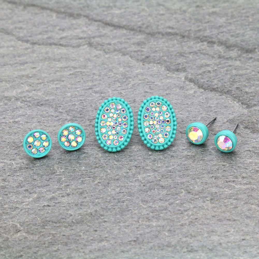 3 Pair Stone Earring Set