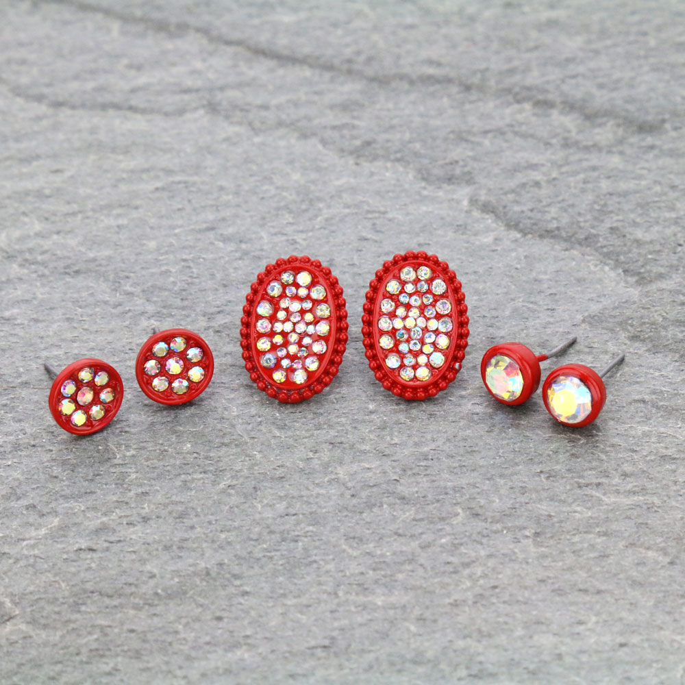 3 Pair Stone Earring Set
