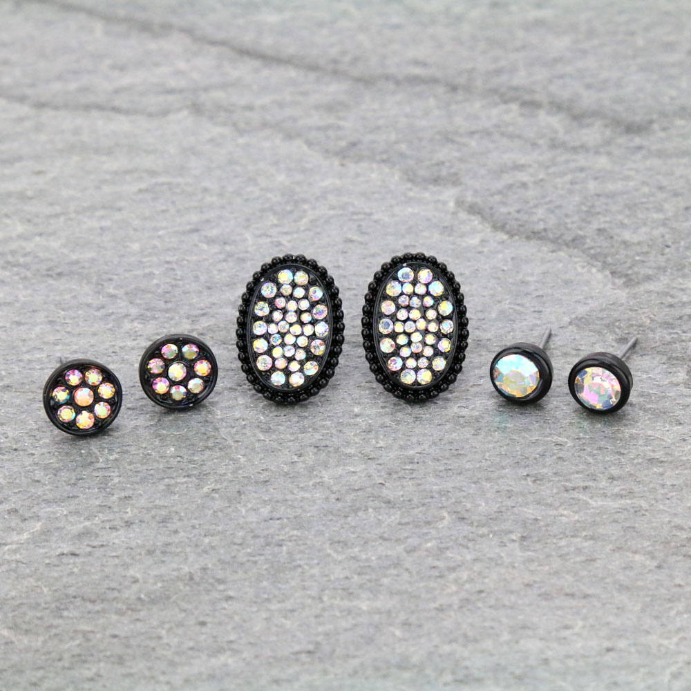 3 Pair Stone Earring Set