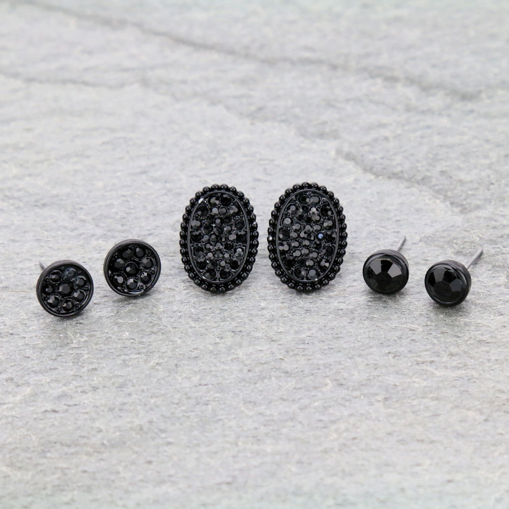 3 Pair Stone Earring Set