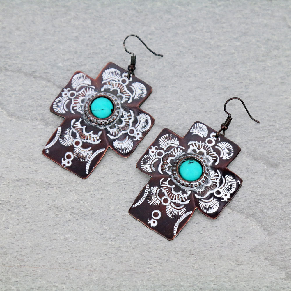 Handmade Turquoise Over sized Cross Fish Hook Earrings