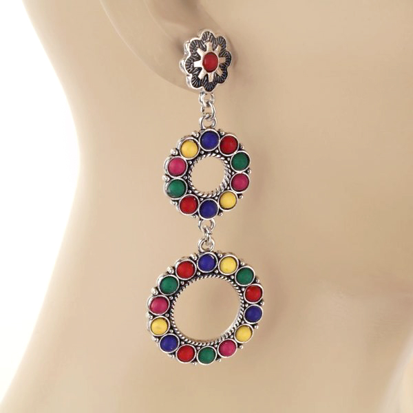 Western Stone Circle Drop Post Earrings - Image 2