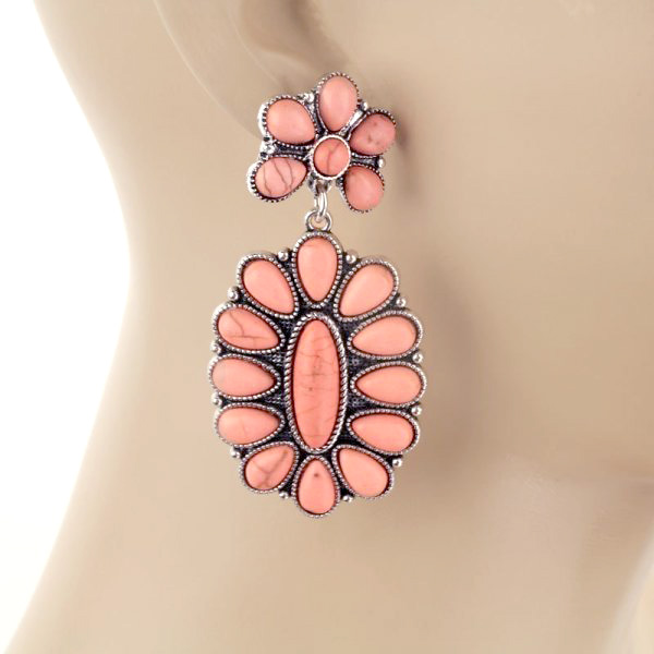 Western Concho Stone Stud Earrings - Image 2