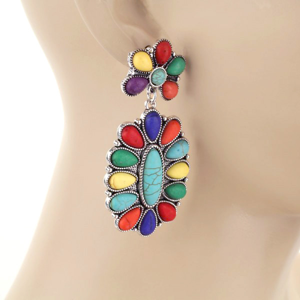 Western Concho Stone Stud Earrings - Image 2
