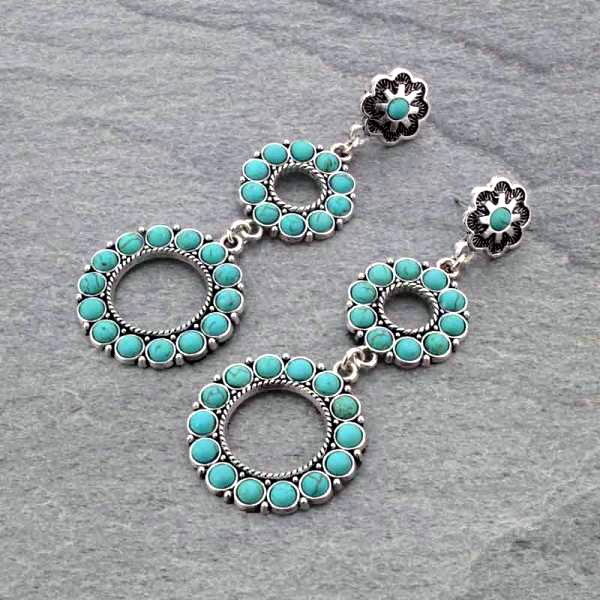 Western Stone Circle Drop Post Earrings