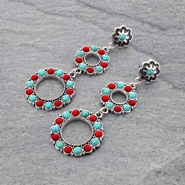 Western Stone Circle Drop Post Earrings