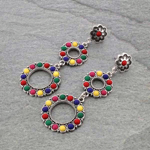 Western Stone Circle Drop Post Earrings
