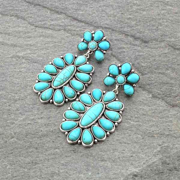 Western Concho Stone Stud Earrings