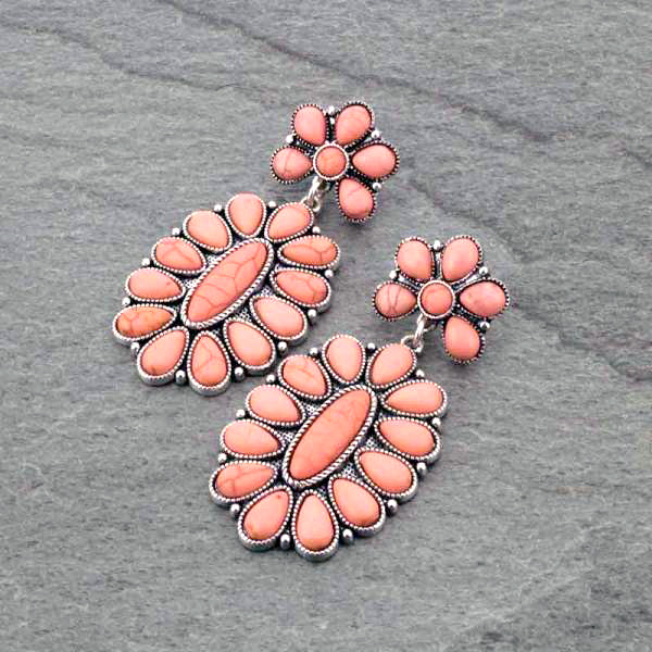 Western Concho Stone Stud Earrings