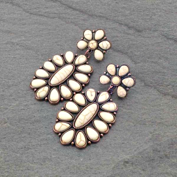 Western Concho Stone Stud Earrings