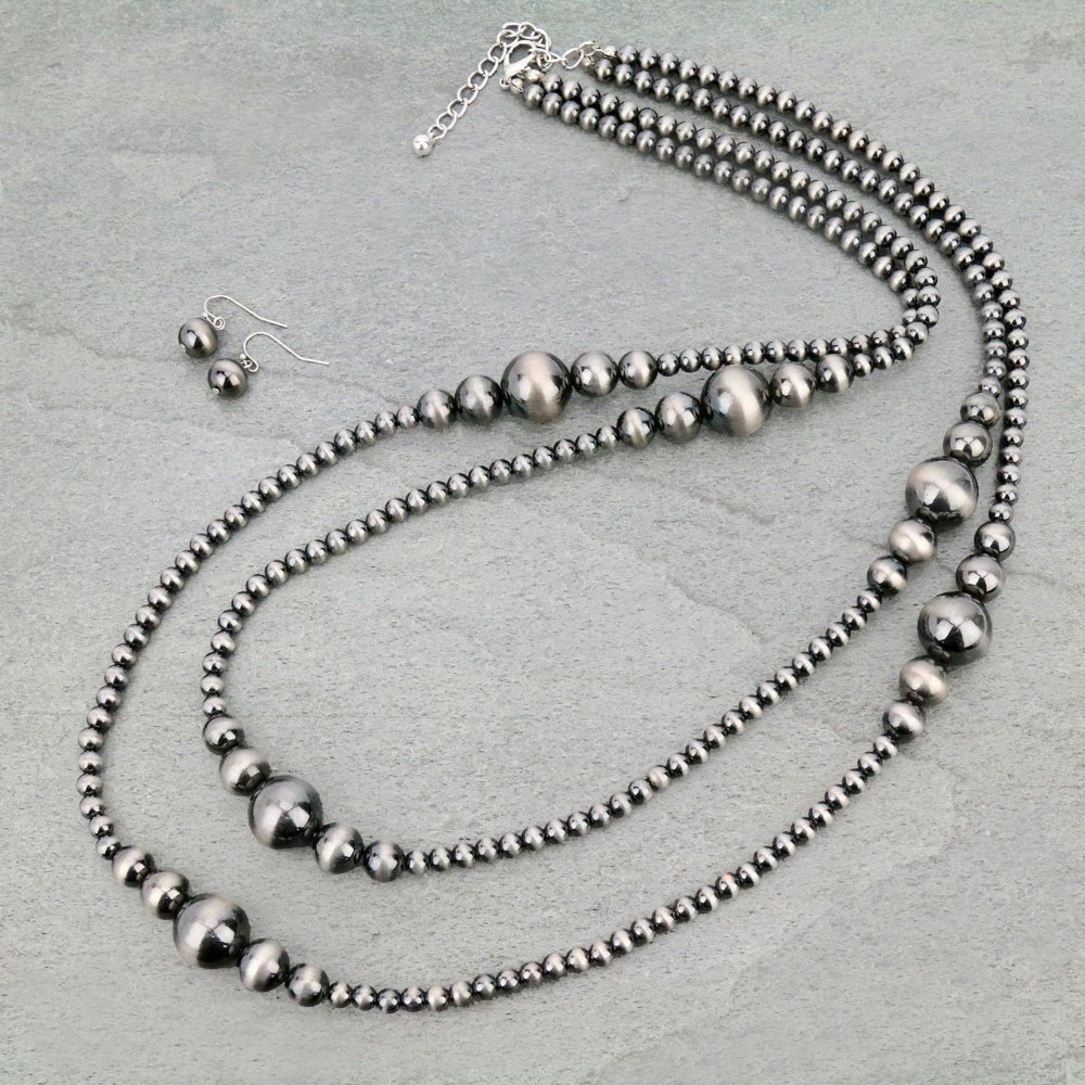 Navajo Style Pearl Layered Necklace Set