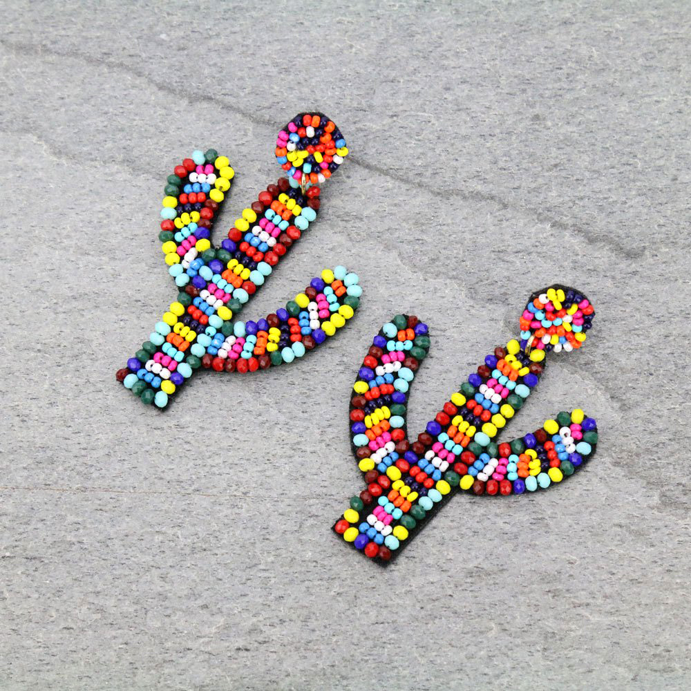 Glass Edge Cactus Seed Bead Post Earrings