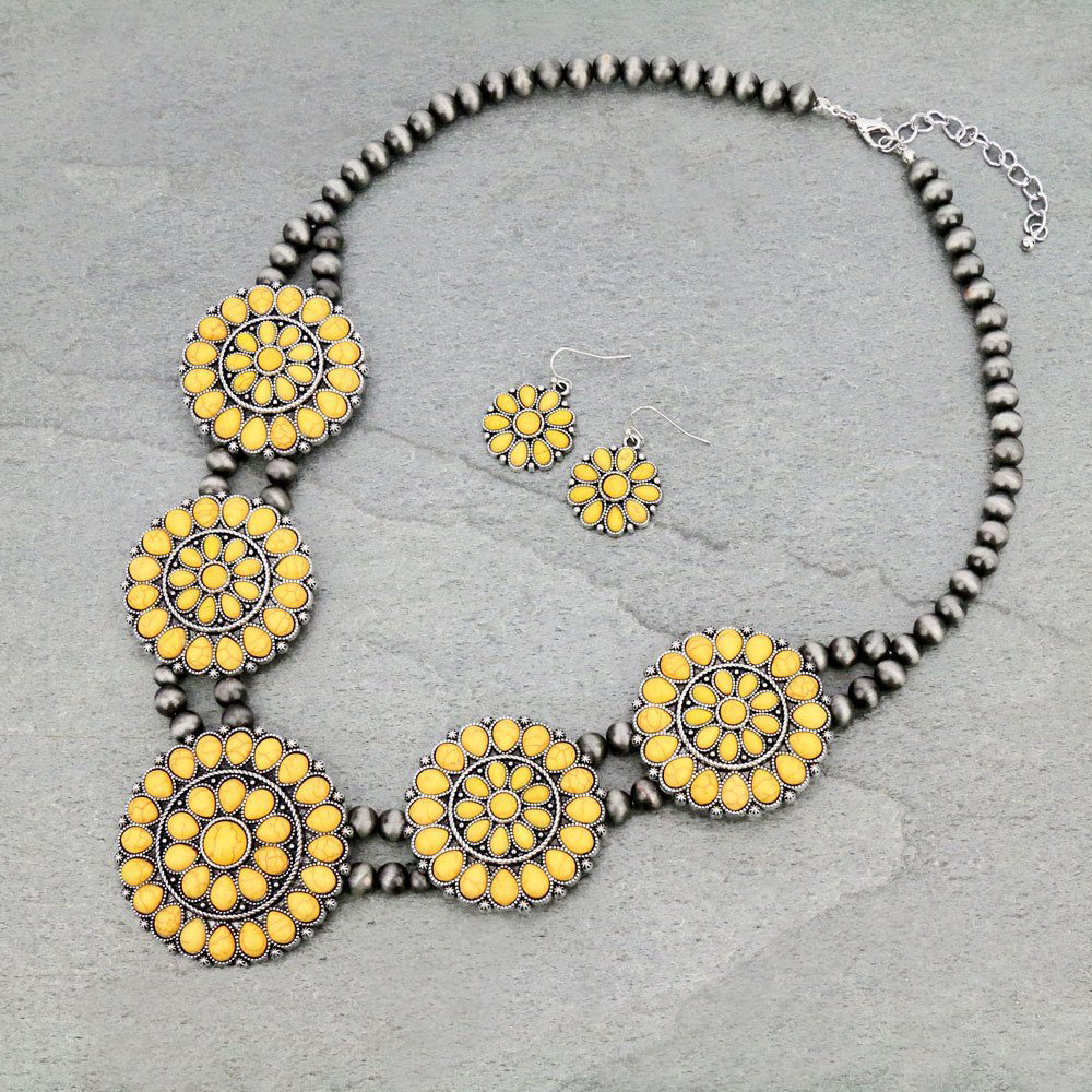 Western Navajo Style Pearl Squash Blossom Necklace Set