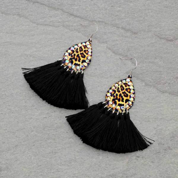 Patterned Printed Teardrop with Tassel Fish Hook Earrings