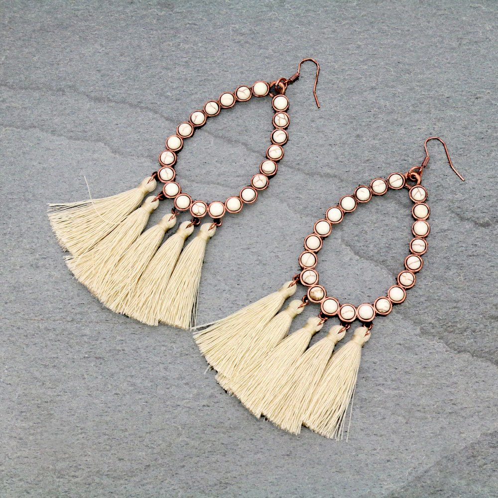 Teardrop with Tassel Stone Dangle Earrings
