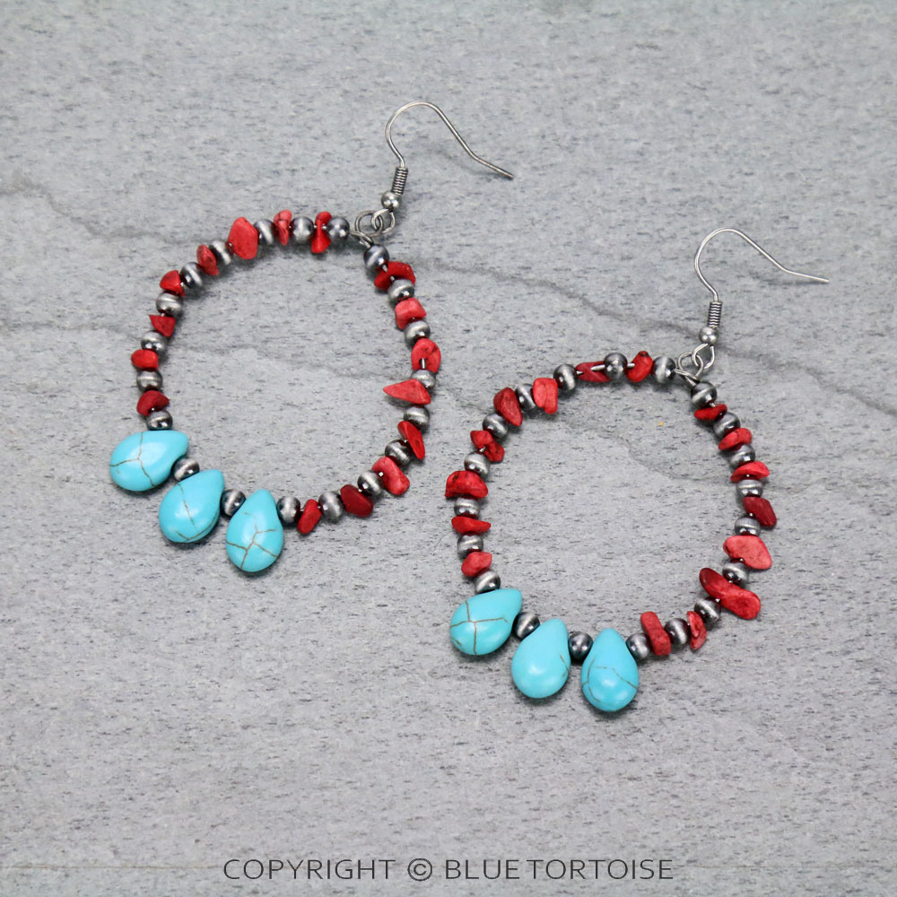 Chip Stone with Navajo Style Bead Dangle Earrings