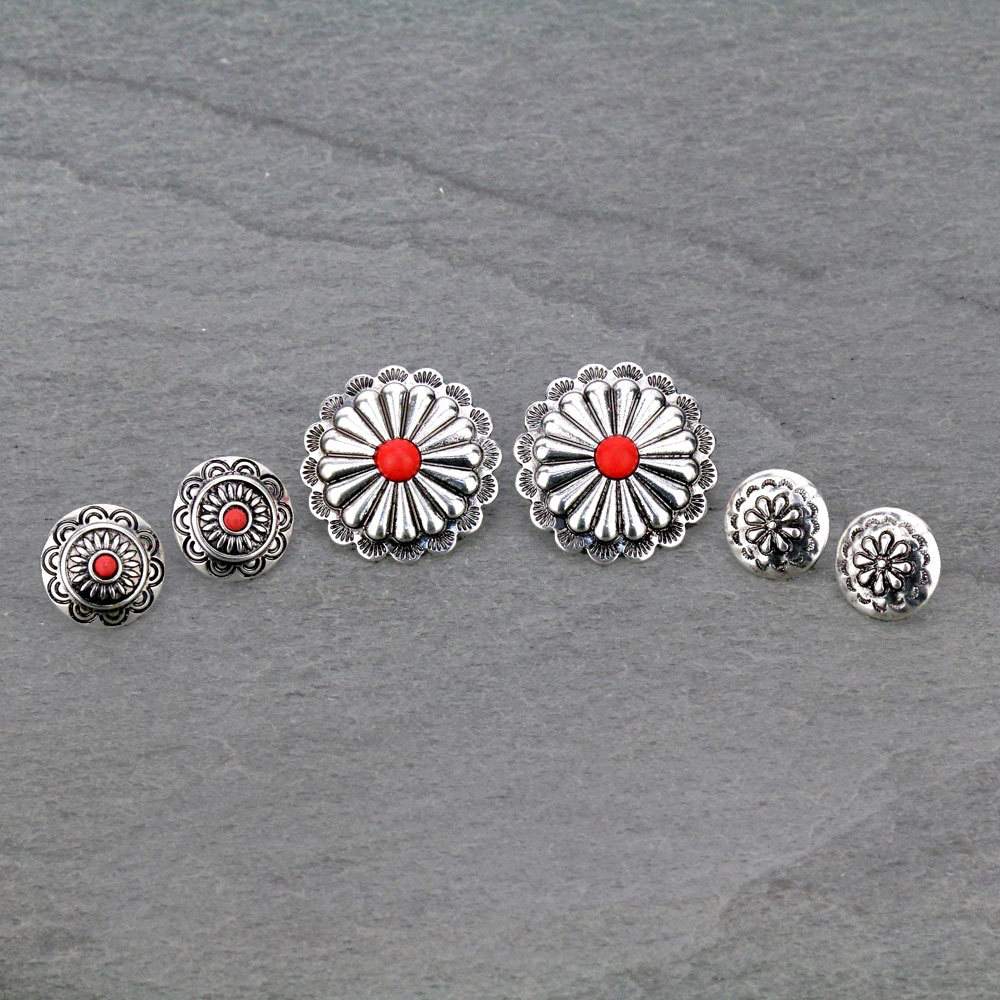 3 Pair Western Concho Earring Set