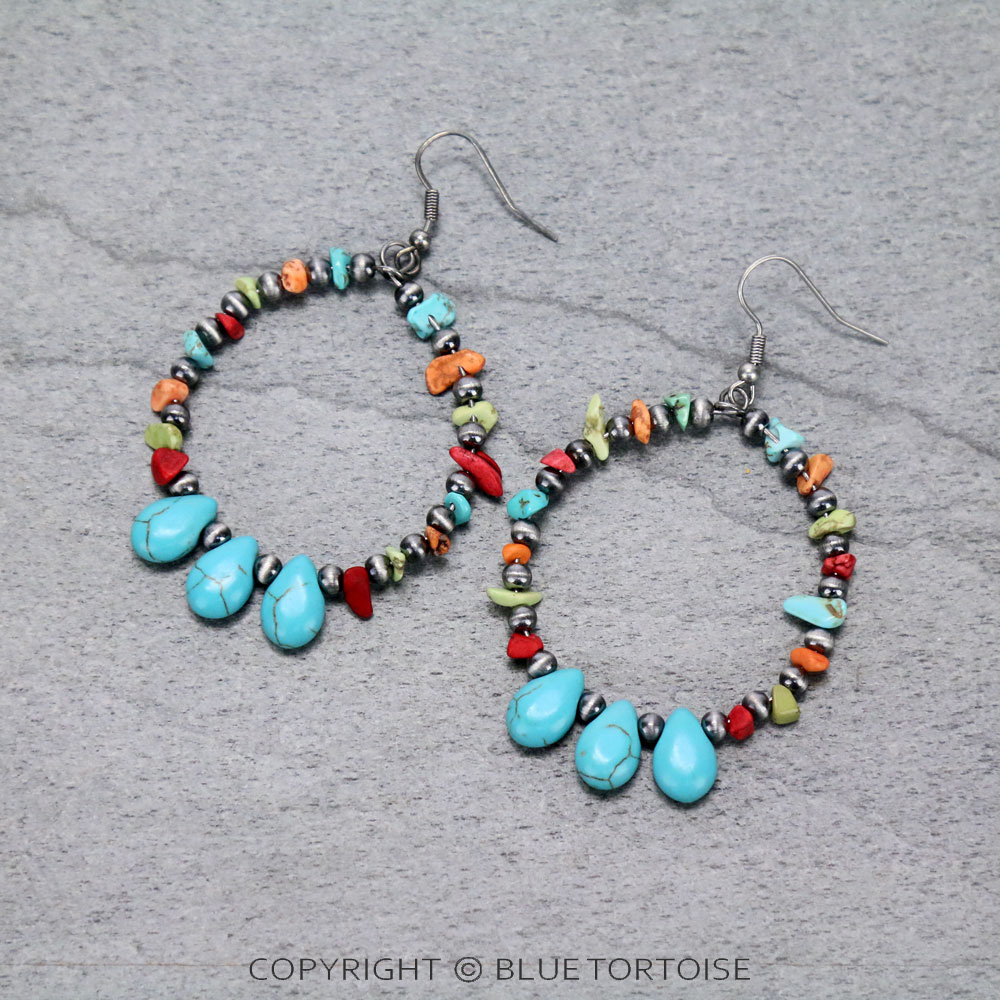Chip Stone with Navajo Style Bead Dangle Earrings