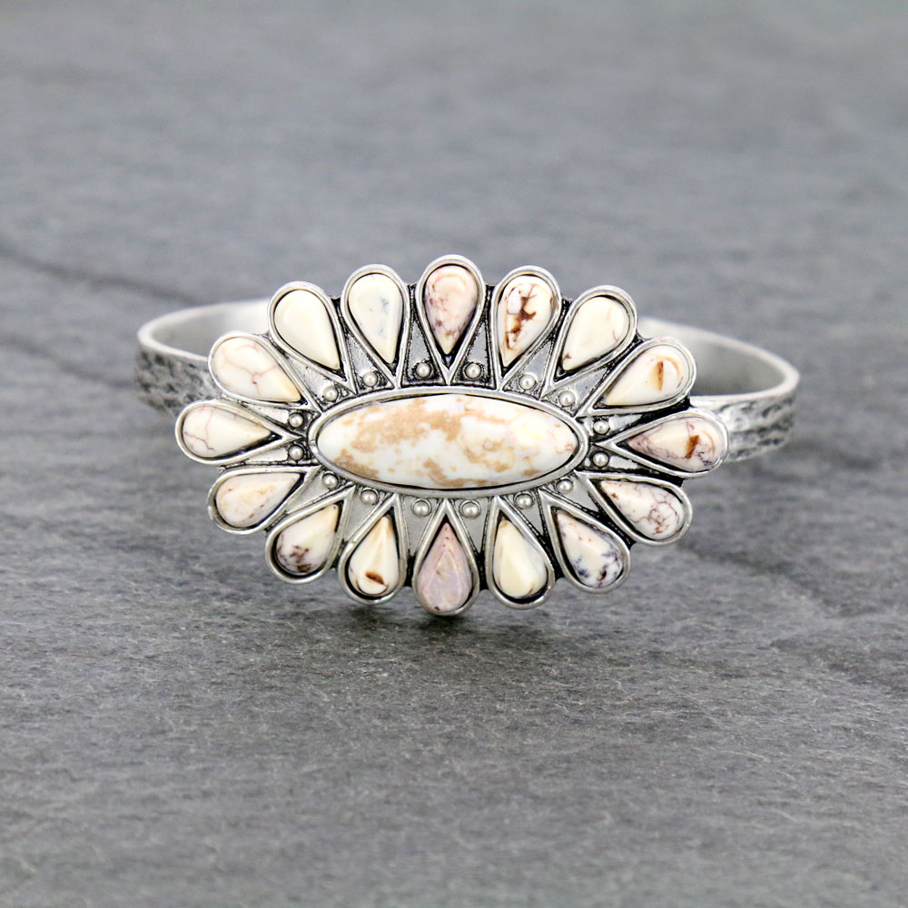 Natural White Stone Navajo Style "C" Cuff Bracelet