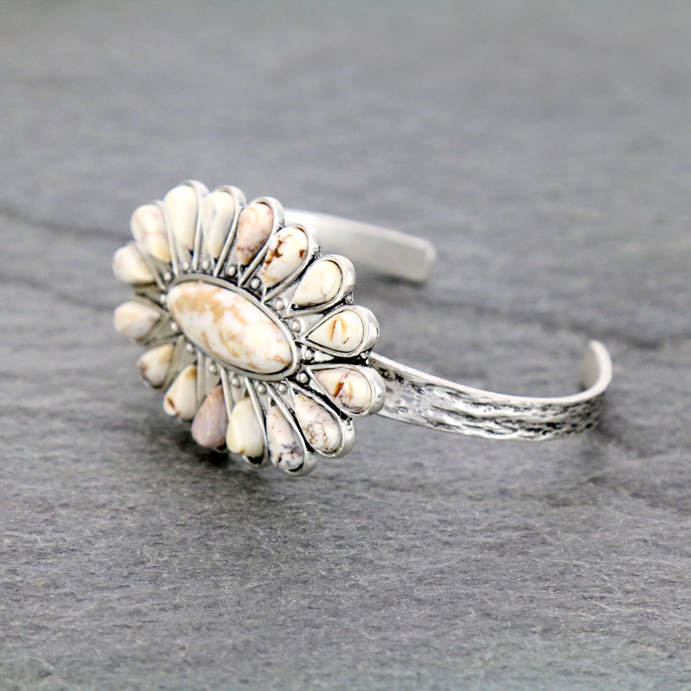 Natural White Stone Navajo Style "C" Cuff Bracelet - Image 2