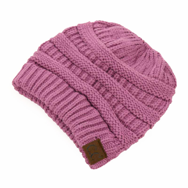 C.C Solid Color Ponytail Messy Bun Beanie