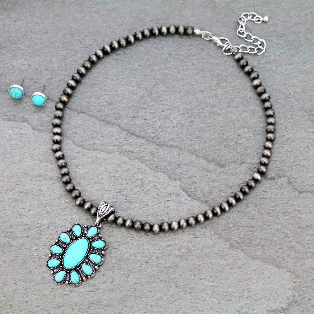 Western Navajo Style Pearl Concho Necklace Set