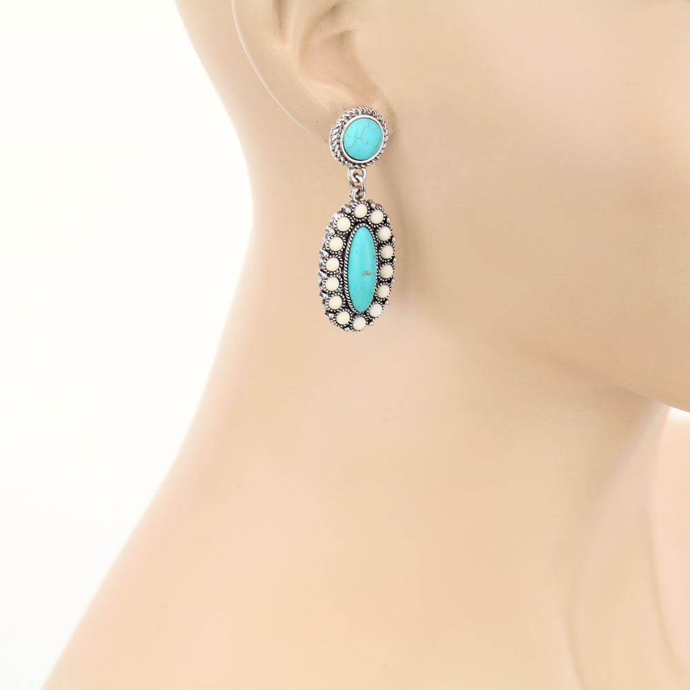 Western Oval Stone Stud Earrings - Image 2