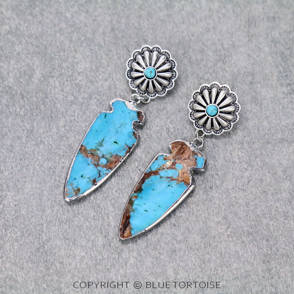 2.8" Long, Bezel Setting Arrowhead Natural Gemstone Post Earrings