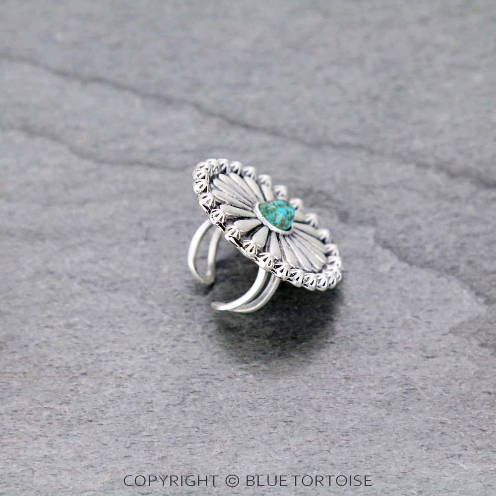 1.7" Long, Boho Concho Natural Stone Adjustable Ring with Double Band - Image 2