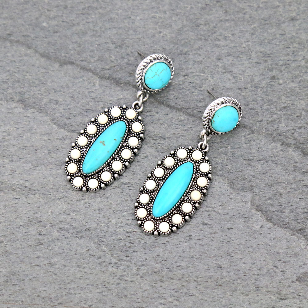 Western Oval Stone Stud Earrings